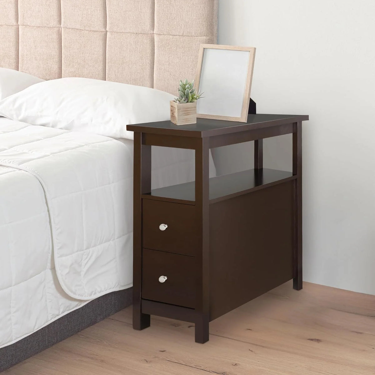 Wooden End Table with Drawer and Storage Shelf D12387