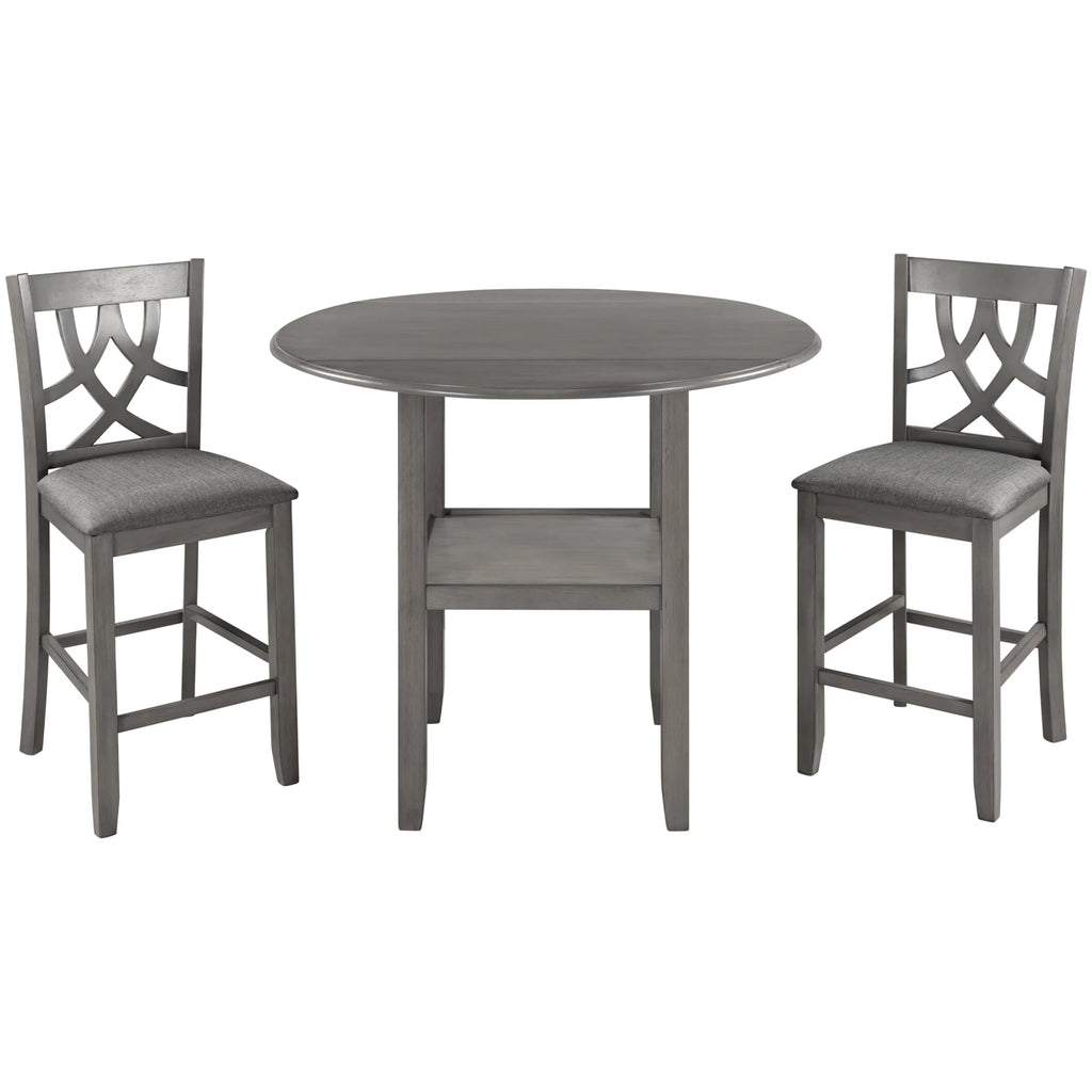 3 Piece Round Drop Leaf Dining Table Set with 2 Chairs N7237