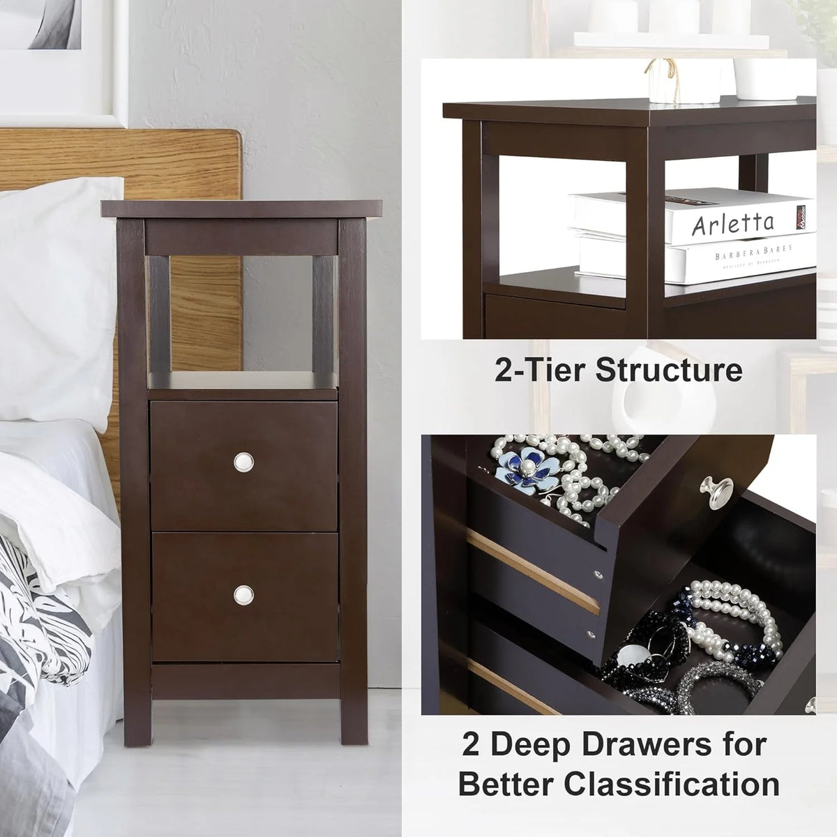 Wooden End Table with Drawer and Storage Shelf D12387