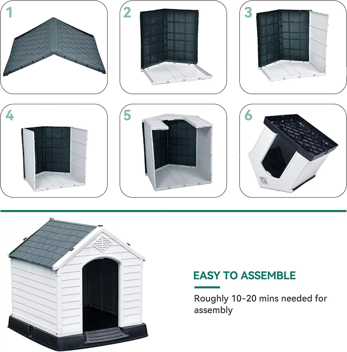 Large Plastic Dog House with Air Vents and Elevated Floor U23575
