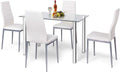 Glass Top Dining Table Set of 4 with PVC Leather Chairs V806