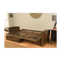 Walnut Full Size Futon Frame with Aqua Mattress and Storage Drawers Q9832