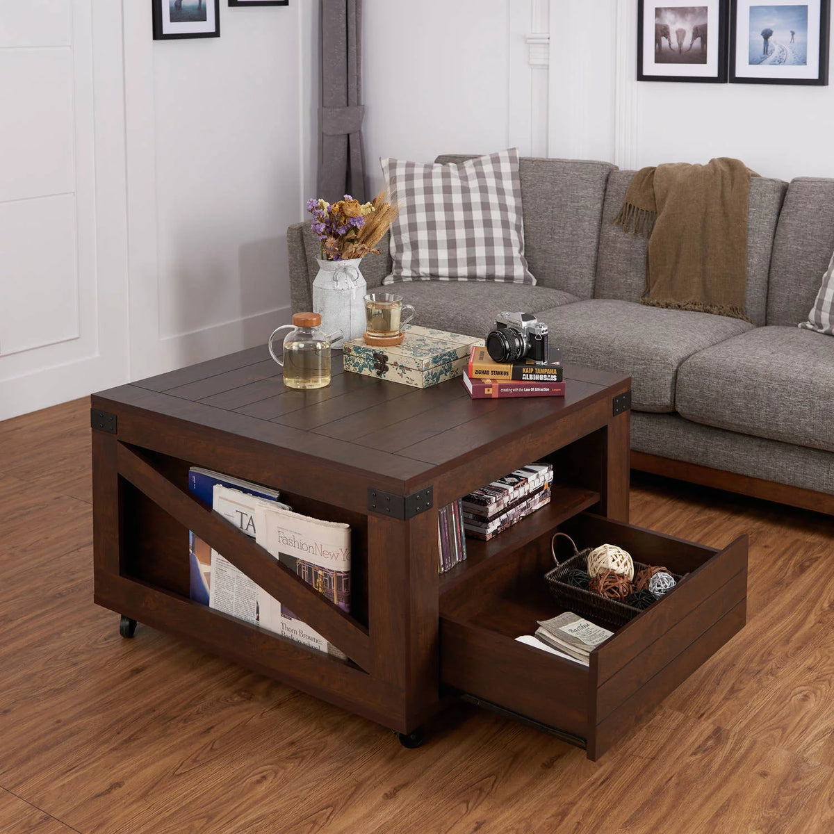 Walnut Coffee Table with Casters F89910