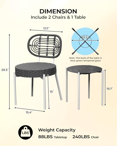 3 Piece Rattan Patio Dining Set with Round Table F998921