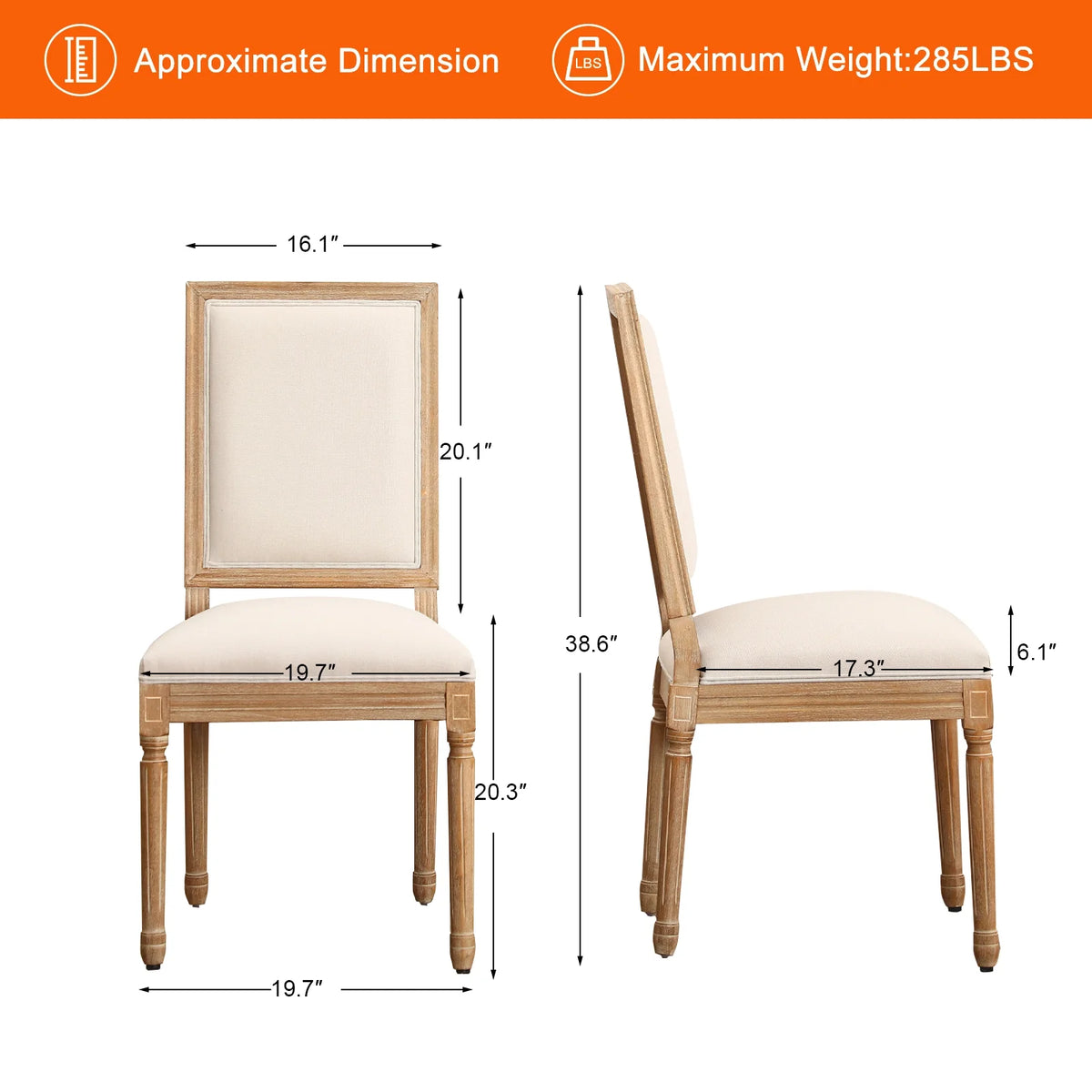 Beige Dining Chairs Set of 2 with Rubber Wood Legs V381568