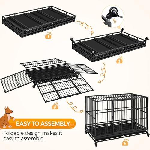 48'' XXL Dog Crate with 2 Doors Lockable Wheels O16704