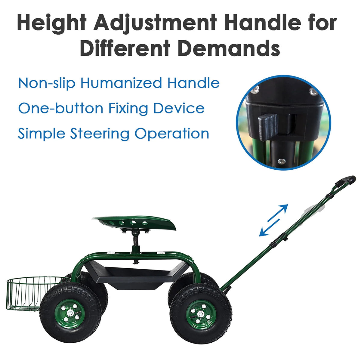 Green Garden Cart Rolling Work Seat with Tray Basket X642