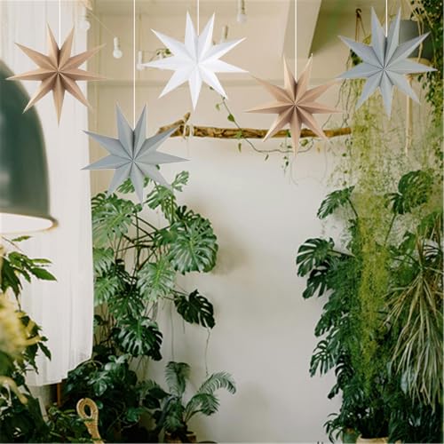 Beige Brown Paper Star 12 Inch Hanging Star Lanterns Y20359