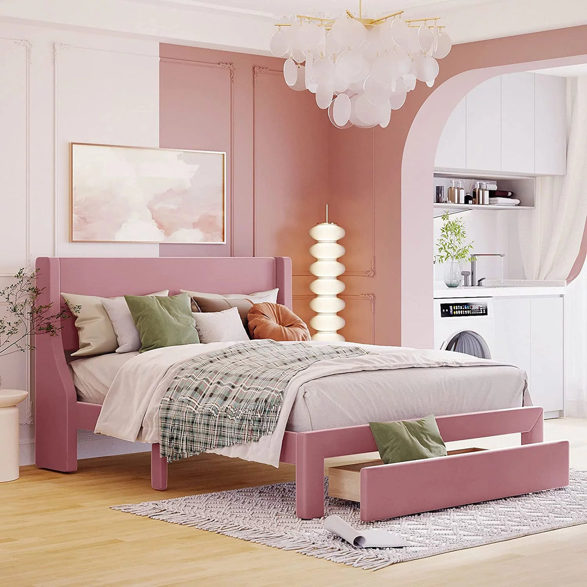 Queen Velvet Bed Frame with Storage Drawers W226044