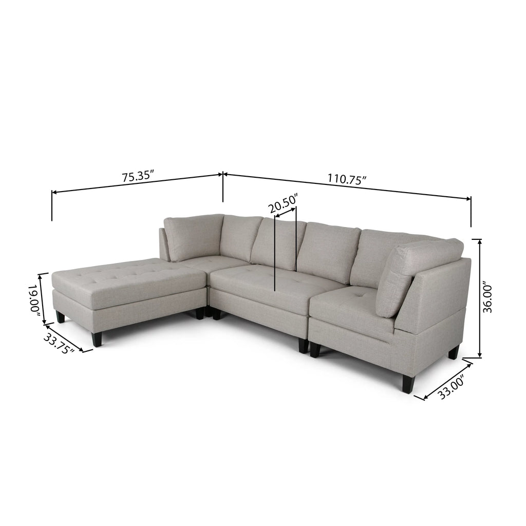 Beige and Dark Brown Fabric Sectional Sofa with Ottoman L624