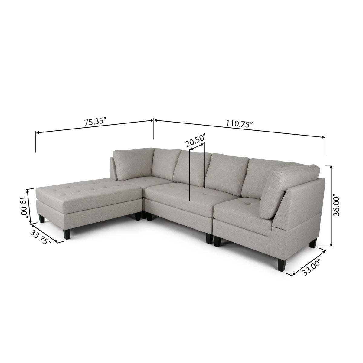 Beige and Dark Brown Fabric Sectional Sofa with Ottoman L624