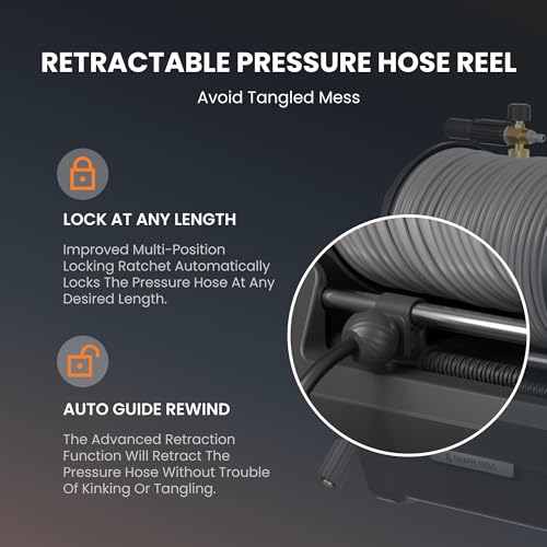 Electric Wall Mount Pressure Washer with 100FT Hose, 2900PSI, 4 Nozzles V185