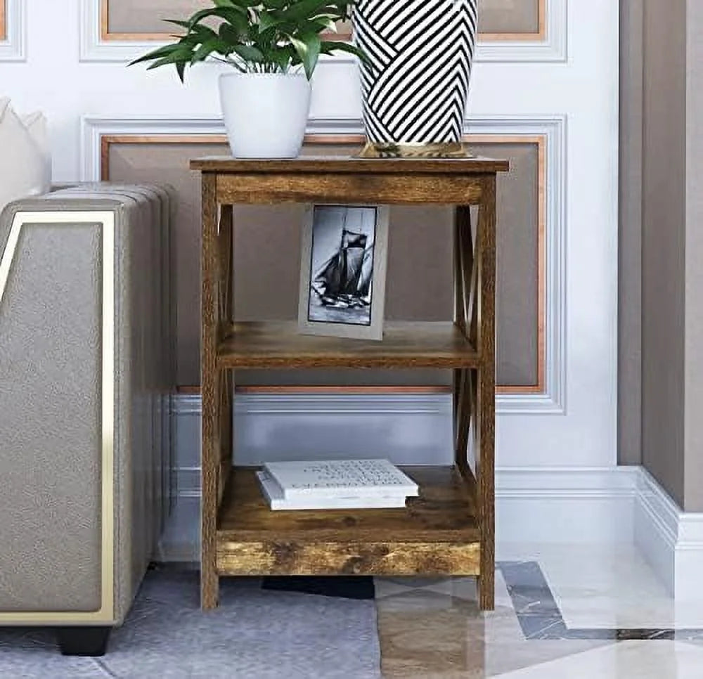 Modern Farmhouse Wood End Table with 3-Tier V526416