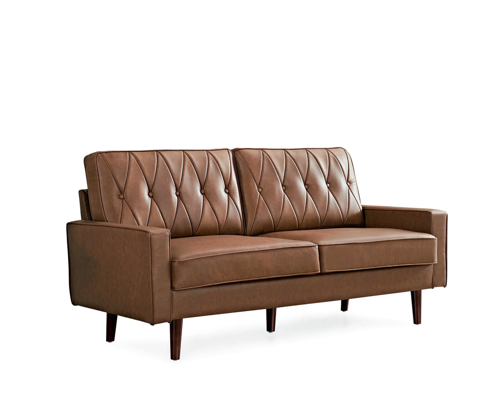 Brown Faux Leather Cushion Back Sofa A302