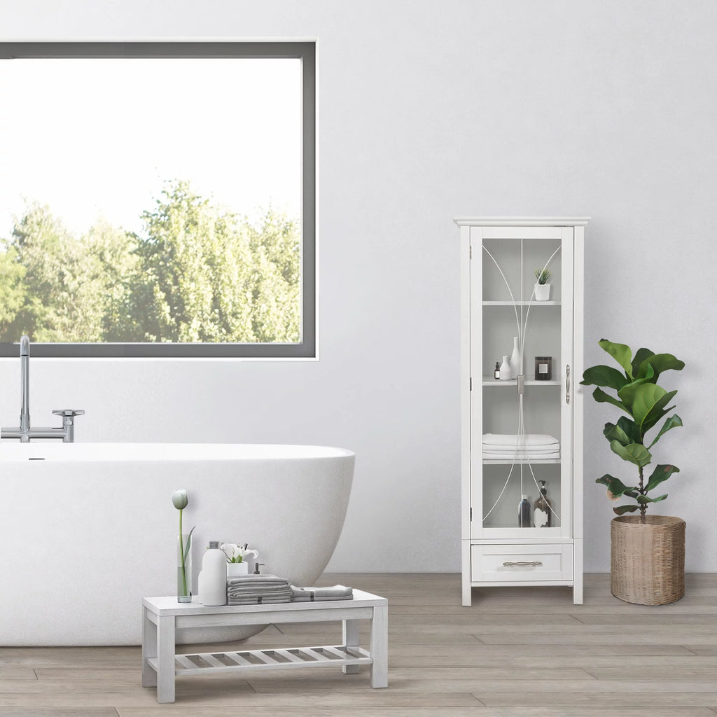 White Wooden Linen Cabinet with Drawer T59739
