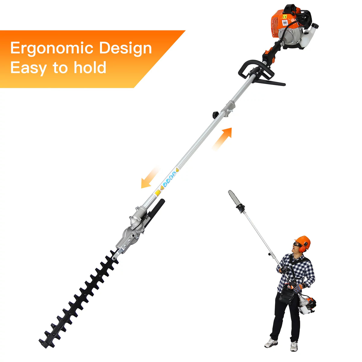 4 in 1 Gas String Trimmer with Pole Saw, Hedge Trimmer and Brush Cutter, 33CC 2-Cycle L484