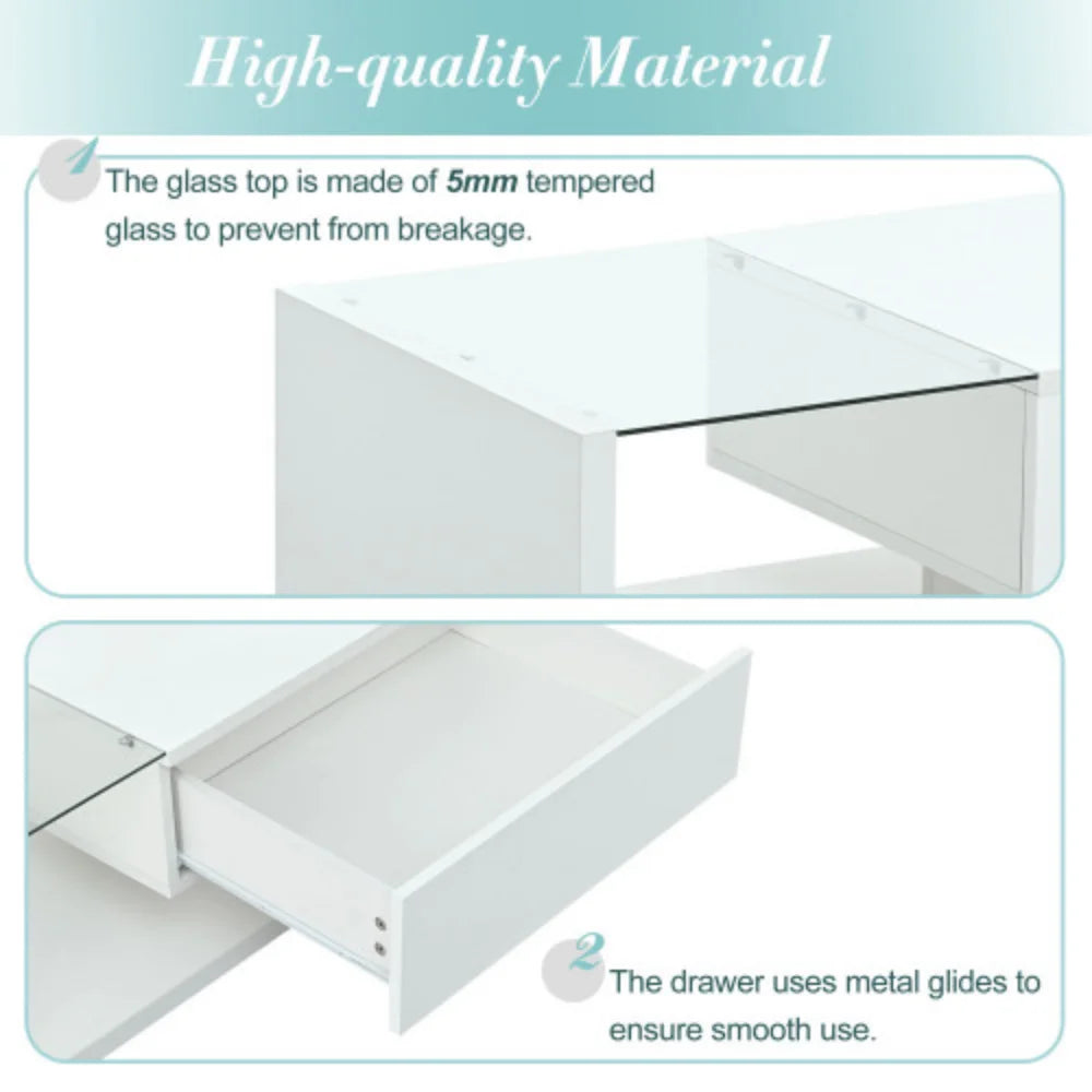 White 2-Tier Tempered Glass Coffee Table Y906611