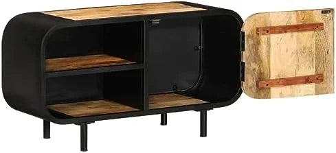 Vintage Rough Mango Wood TV Stand Cabinet with Shelves U388